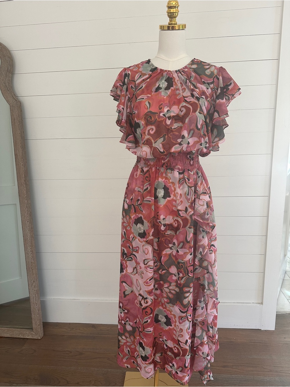 Misa Los Angeles Floral Pink Ruffled Maxi Dress